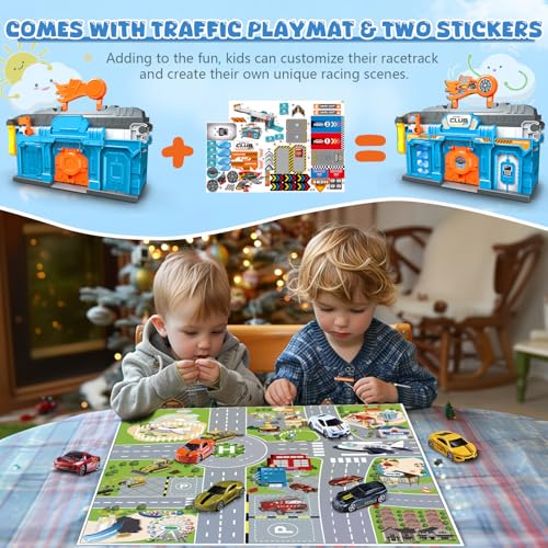 Race Tracks for Kids Ages 3-5, Racing Car Toys Set with Foldable 2 Layer Track and 6 Alloy Race Cars for Toddlers Boys, Best Birthday Xmas Gifts for Kids Age 3 4 5 6+ Years Old (Blue) - Thumbnail 2