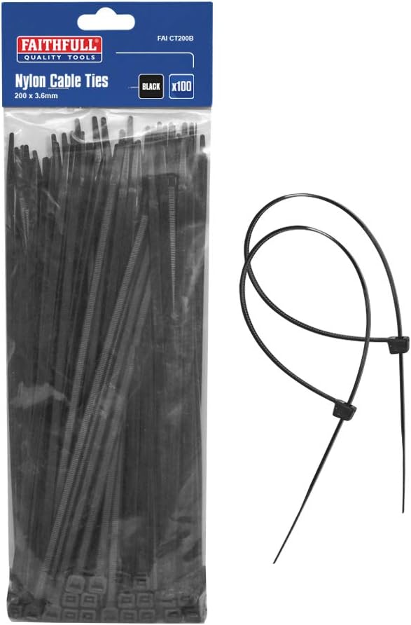 Faithfull CT200B 200 x 3.6mm Cable Ties (Pack of 100) - Black