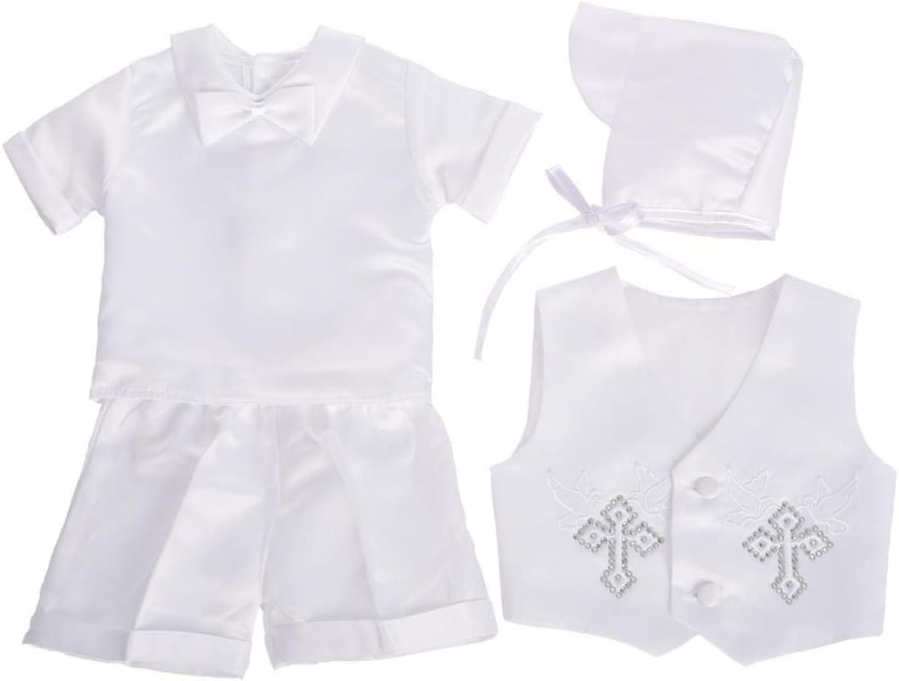 Dressy Daisy Baby Boys Christening Clothing Baptism Outfits with Bonnet Short Long Sleeve White Suit - Image 2