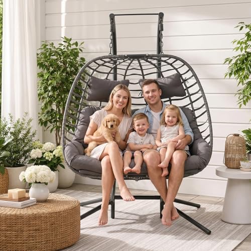 Double Egg Outdoor Swing Chair with Stand and Cushion