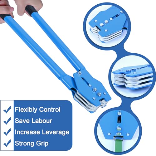 Image of MYFAMIREA Banding Packaging Pallet Strapping Kit Poly Strapping Tensioner Tool, Banding Sealer Tool, 1772 FT Banding, 400 Metal Seals Seals, 200 Packaging Corner, 200 Perforated Wrapping Corner (Blue)