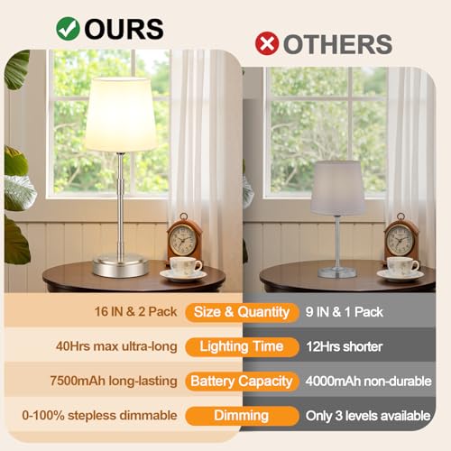 Cordless Table Lamps Set of 2 – Battery Operated Lamp with 7500mAh Rechargeable Battery, Stepless Dimmable Vintage Brushed Nickel Touch Desk Lamps for Dining Room, Nightstand & Patio (Bulbs Included) by Lynnoland - Used condition - Image 2