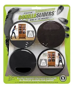 Slipstick Premium Furniture Sliders for All Floor Surfaces (16 Piece Moving Kit) Reusable 3.5? Round Furniture Movers for Sliding Furniture on Hardwood & Carpet, Black, CB13-1-16