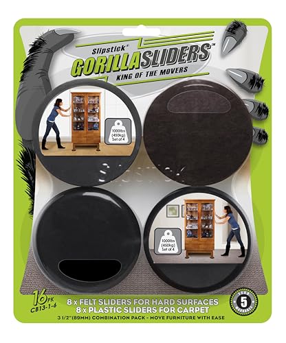 Slipstick GorillaSliders Premium Furniture Sliders for All Floor Surfaces (16 Piece Moving Kit...