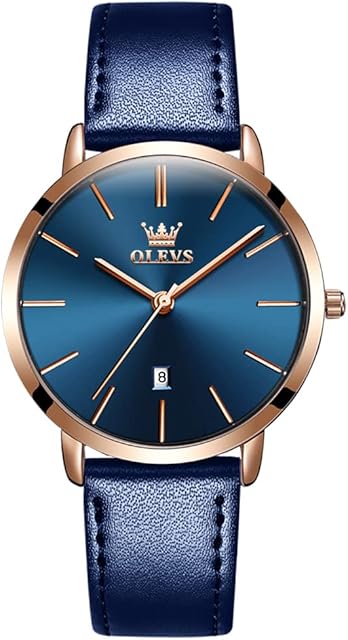 OLEVS Women Wrist Watches Ultra Thin 6.5mm Minimalist Business Dress Waterproof & Date & Leather Strap Slim Watches for Women