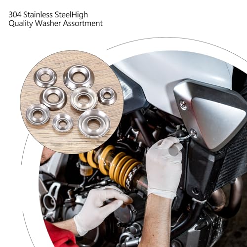 qxayxa 300 Stk Rosette Unterlegscheiben, Beilagscheiben Edelstahl, Zierscheiben Rosetten für Senkkopfschrauben, Senkschrauben, Gewindestange, Metallscheiben 6# 8# 10# 12#