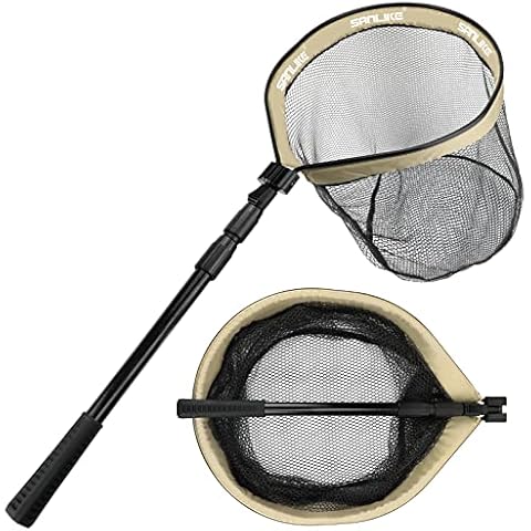 SAN LIKE Floating Fishing Net Collapsible Fishing Net Fishing Landing Net with Telescoping Pole Fishing net Freshwater Rubber Coated for Steelhead Salmon Fly Bass Trout Easy to Carry Extend to 78inch Cover