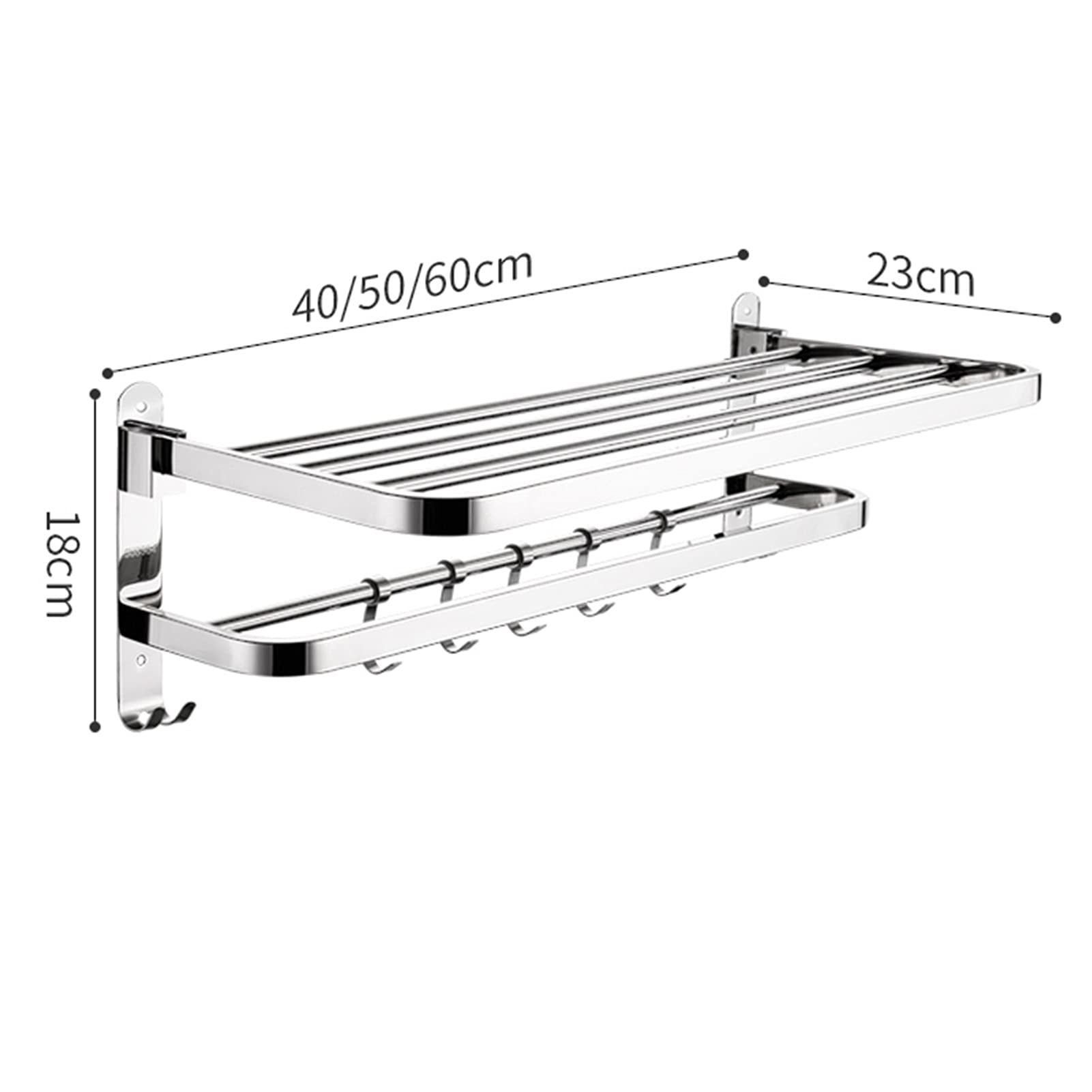 40 cm / 50 cm / 60 cm, wielofunkcyjny z haczykami i półkami do przechowywania, wieszak na ręczniki ze stali nierdzewnej Sus 304, drążek ścienny do akcesoriów łazienkowych i kuchennych