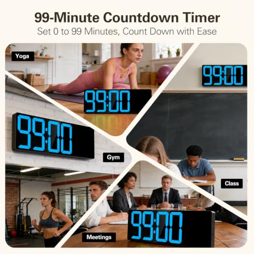 Image of JALL 18 inch Large Digital Wall Clock with Big Numbers, Remote, Timer, 12 RGB Wall Clock with Date and Temp for Teachers Seniors, Digital Clock for Arena, Gym, Living Room Classroom Decor (Blue)