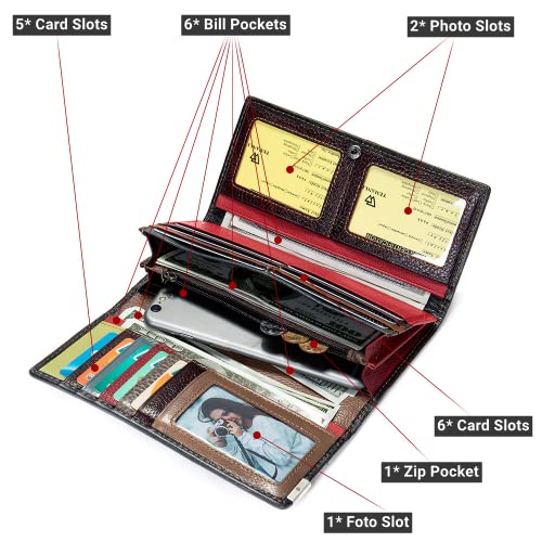 Eysee Wallets for women large Capacity Genuine Leather, Long Stitching wallet multi color4