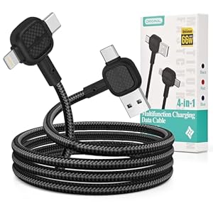 Cable de carga multifunción versátil 4 en 1, cable Lightning USB tipo C, carga rápida PD de 66 W y sincronización de datos de 480 Mbps para iPhone, iPad, Samsung y todos los dispositivos