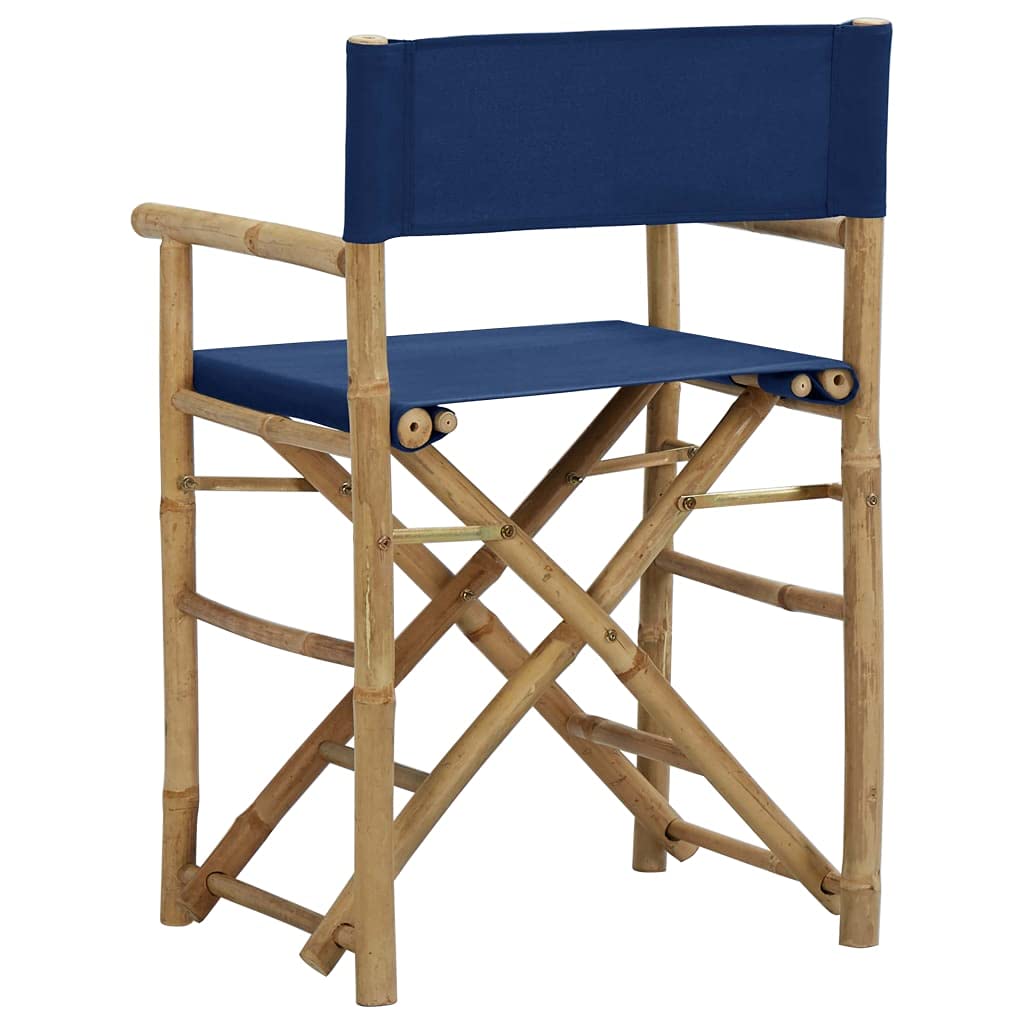 Lot de 2 chaises de réalisation, pliables, en bambou, avec revêtement en tissu, bleues, pour terrasse et balcon, peu encombrantes et faciles à nettoyer