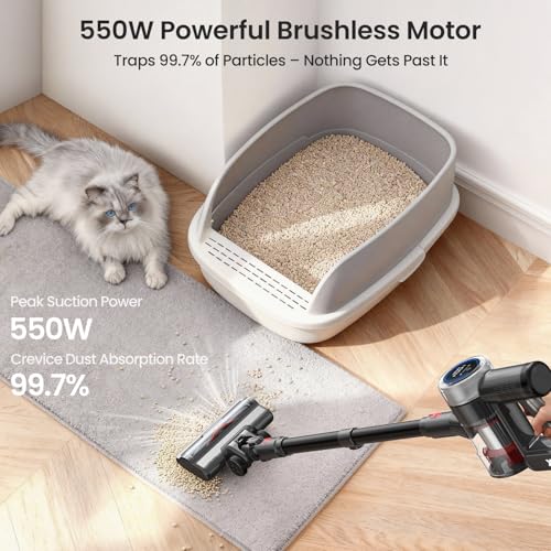 Image of Xlife Cordless Vacuum Cleaner 45KPa 550W for Pet Hair & Multi-Surface Greenlight Reveal Dust 7-Stage HEPA Filter Long Runtime Anti-Tangle Roller Adjustable Stick Lightweight