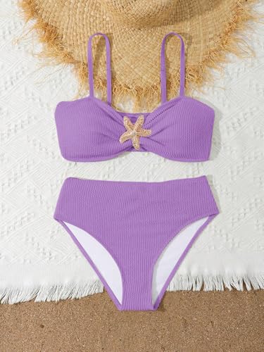 Image of RoseSeek Girl's 2 Piece Padded Bathing Suit Wireless Starfish Swimsuit Spaghetti Strap Vacation Beachwear Set