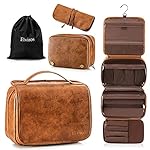 Elviros Hanging Toiletry Bag for Men Travel Essentials 3-in-1 Large Waterproof Dopp Kit PU Leather Shaving Bag with Separate Compartments for Grooming and Toiletries Mens Gift