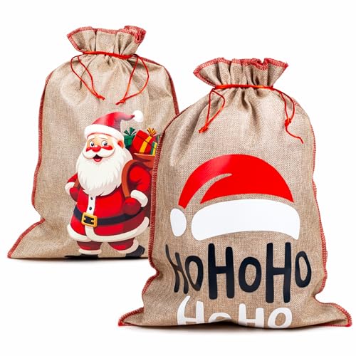 HEKU 2 große Jute Weihnachtsgeschenksäcke mit Zugkordel für...
