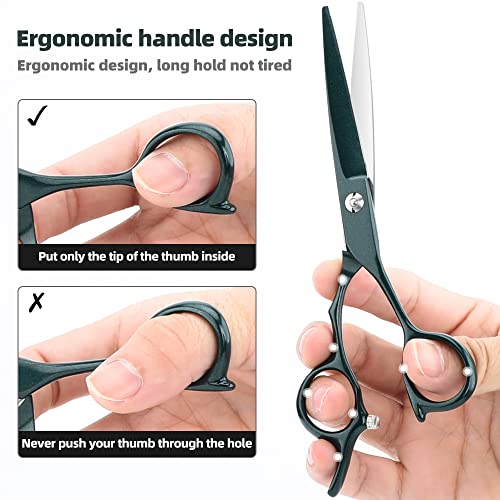 Professional 440C Straight Scissor Hairdressing Scissors 6.5” Overall Length Stainless Steel Barber Hair Cutting Scissors For Mother Father Friends' Gifts (Green-01) #TOP3