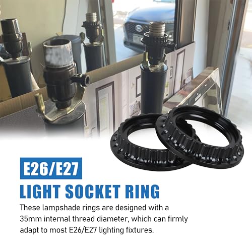 Image of Lamp Holder Sunshade Ring, E26 /E27 Threaded Lampshade Fixing Ring Suitable for Lampshade /Lamp Holder Black 5-Piece Set