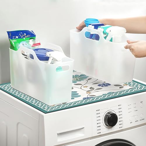 Image of Yellow Weaves Washer & Dryer Cover for Top, 60 x 60 cm, Washing Machine Top Protector Mat for Kitchen /Laundary Room, Water Absorbing, Dustproof, Scratch Resistant & Non-Slip (Floral Teal)