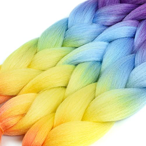 Yamel Ombre Kanekalon Braiding Hair 3 Packs Synthetic Hair Extensions for Braiding Crochet Twist Box Braids 24 Inch 4 Tone Ombre Purple Blue Yellow Orange Jumbo Braiding Hair - Image 3