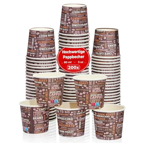 Espresso Pappbecher 80ml mit Kaffeebohnenmuster - 200 Stück Top Qualität ISO 9001 becher