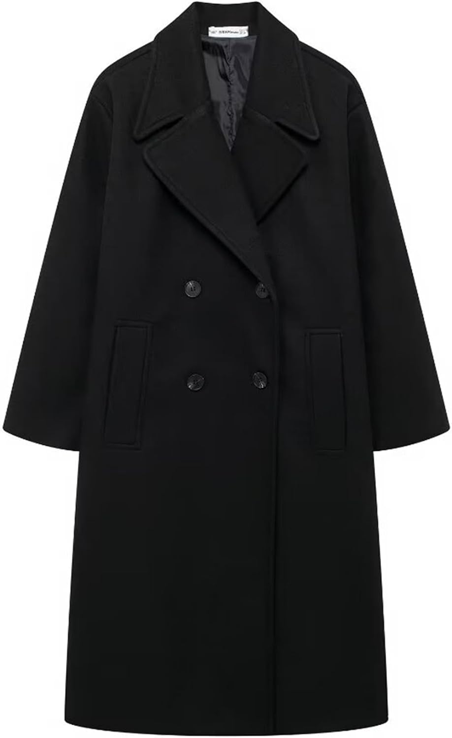 Classic Black Double-Breasted Wool Blend Coat