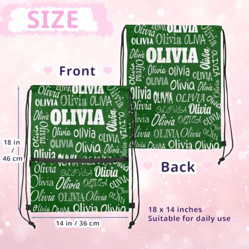 Custom Drawstring Bag with Name, Personalized Strap Pack Casual String Bag Backpack, Solid Dark Green2