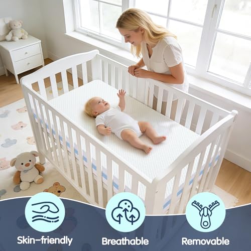 Image of Crib Mattress, Dual Sided Memory Foam Baby Toddler Bed Mattress, 52 inch x 27.6 inch x 5.5 inch Soft Breathable Mattresses with Removable Machine Washable Cover, Fits Standard Cribs&Toddler Beds