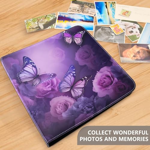 Álbum de fotos scrapbooking grande con mariposas, cubiertas de cuero PU adhesivas para boda, viaje y recuerdos familiares, tamaño 11.8" x 11.2" miniatura 5
