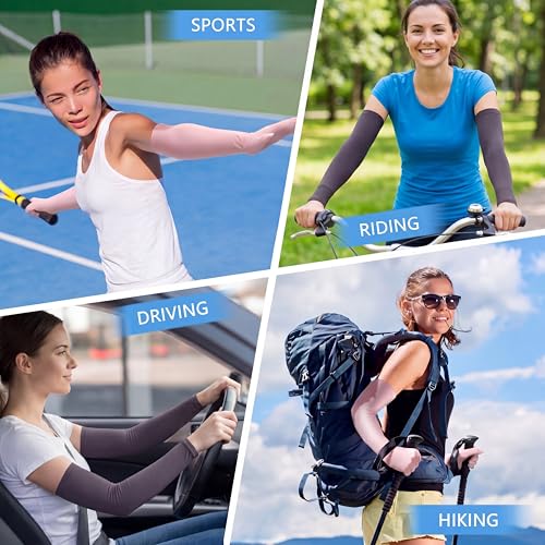 Image of Jecery 2 Pairs UV Long Sun Gloves Women's Sunblock Driving Gloves Non Slip Full Finger Arm Sun Protective for Outdoor Sports