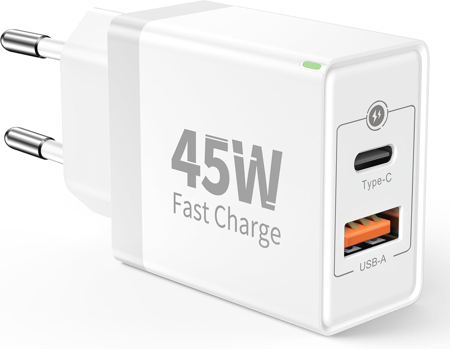European Travel Plug Adapter 45W Super Fast Charging USB C Wall Charger Block 2-Port International Power Adapter US
