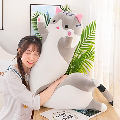 Miaohaha 43.3In Cat Soft Pillow Plush Long Throw Sleeping Pillow Cotton Kitten Pillow Cuddly Stuffed Cute Plush Doll Toy Gift For Kids Girlfriend(Gray, 110Cm/43.3In) #TOP1