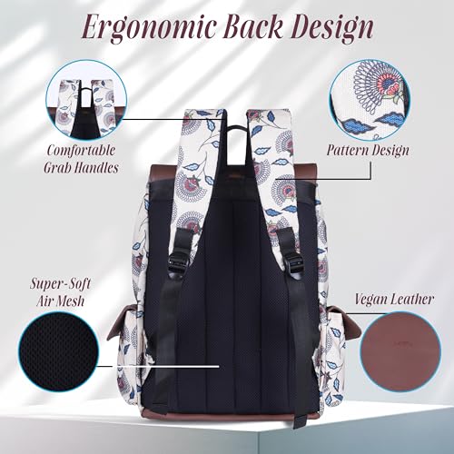 Image of Protecta Prisma Floral Printed Laptop Backpacks for Women and Men Fits 16Inch MacBooks Water-Repellent Bag for Office Collage and Travelling Print Padded Sleeve Lightweight Durable Design 18L