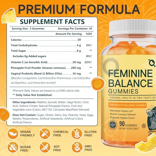 Image of NATURE TARGET pH Balance Gummies for Women, 90 Count, Pineapple Flavor | Pineapple Probiotic Gummies for Women Vaginal Odor Control & Flora Balance, 0 added sugar, with Vitamin C for Immune Support