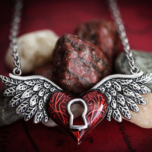 Controse Angel Wings Heart Necklace Red With Keyhole 316L Stainless Steel - Image 5