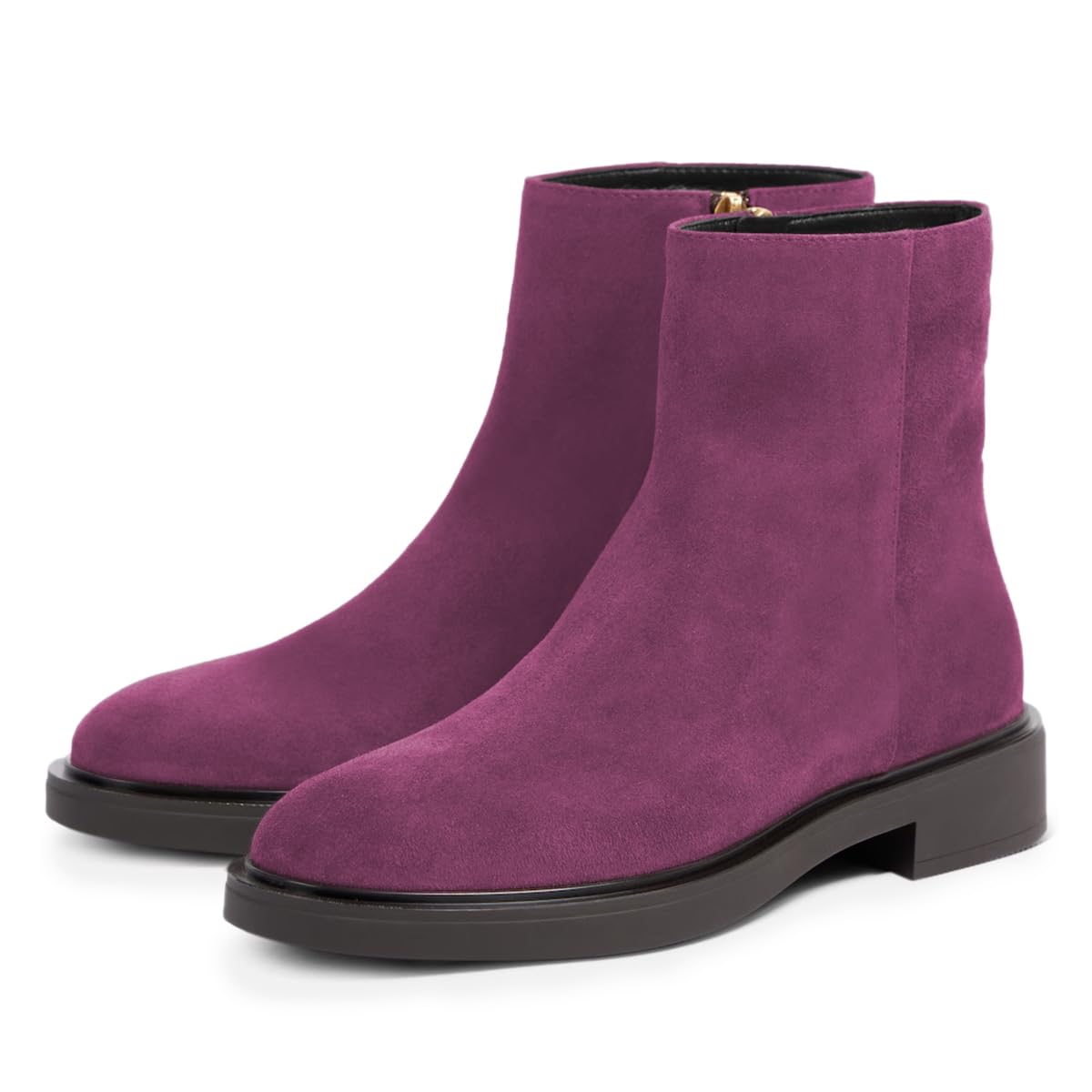 YDN Womens Chic Rounded Toe Low Chunky Heel Ankle Booties Side Zippers Flats Short Boots Casual Outdoor Walking