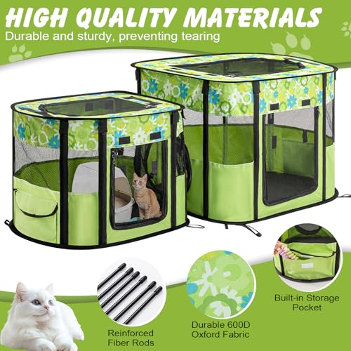 Image of Portable Cat Playpen, Foldable Indoor Outdoor Pet Tent with 2 Areas | Detachable dual compartments, 600D Oxford fabric, mesh panels, top zip opening, tent pegs, carry bag for travel or home