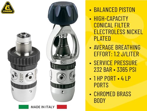 CRESSI Atemregler-Set AC2 Compact Mit Octopus XS – Kolbengesteuerte Erste Stufe – DIN 300 Bar – Leicht und Ergonomisch Für Komfortables Tauchen