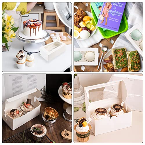 Gothabach 30 Pack White Paper Cupcake Boxes With 2 Cavity Cookie Gift Boxes With Clear Window 2 Treat Holder Cupcake Containers Bakery Cake Box #TOP5