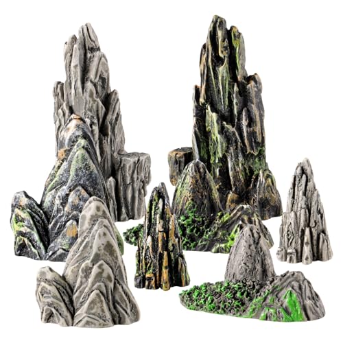 Image of Amosfun 8pcs Resin Mountain Rockery Mini Landscape Garden Bonsai Ornaments Aquarium Decoration Rocks 1.49x0.62 Inches