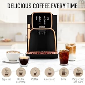 Zulay Kitchen Magia Clasica Fully Automatic Espresso Machine With Grinder Touch Screen Coffee Maker With One Touch Operation Milk Foam System For Latte Cappuccino Macchiato Black Copper