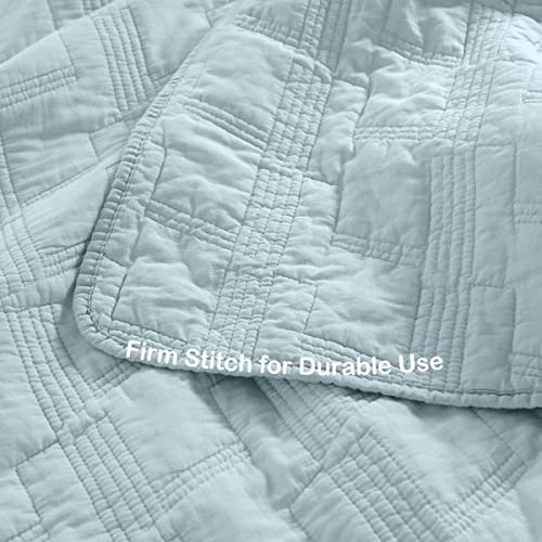 HORIMOTE HOME 100% Cotton Quilt Set Queen Size, Baby Blue Pre-Washed 3-Piece Bedspread Coverlet Set, Cozy Lightweight Stitching Bedding Cover with 2 Shams in Geometric Pattern for All Season - Image 3