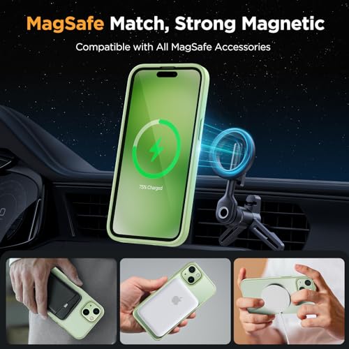 Image of Miracase Magnetic for iPhone 15 Plus Case 6.7 inch (Compatible with MagSafe)(with 2X Screen Protectors) Military-Grade Protection, Anti-Fingerprint Translucent Matte Phone Cover, Light Green