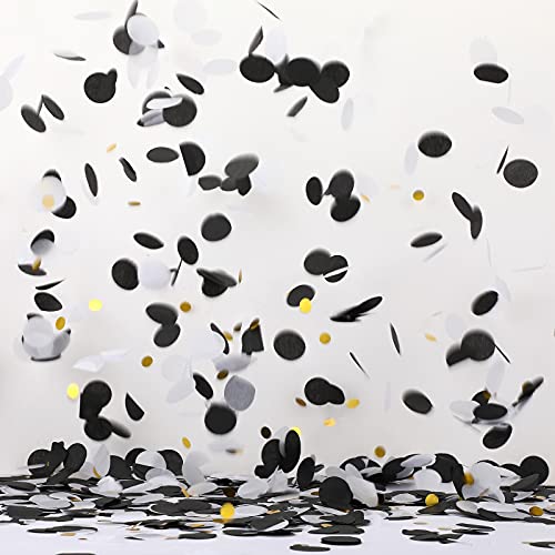 Image of TecUnite Black White Gold Confetti Round Tissue Paper Table Confetti Dots for Wedding Birthday Party Decoration Arts Craft DIY Scrapbooking, 1.76 oz (2.5 cm)