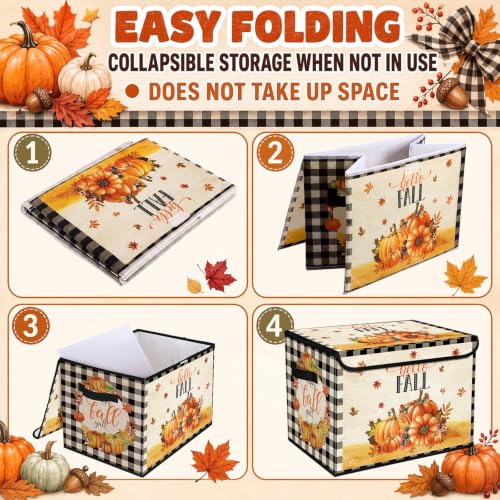 Image of Briwooody Fall Pumpkin Storage Bin with Lid and Carrying Handle Storage Box