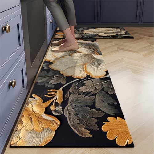 Alfombra de cocina vinílica antideslizante con textura de cuero de PVC impermeable de 40x60 cm 2