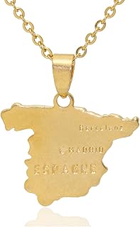 Hip Hop Plated 18K Gold Spain Map Pendant Necklace