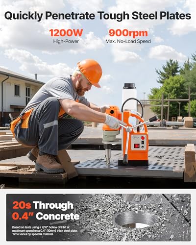 VEVOR Magnetbohrmaschine 1200 W 38 mm Bohrdurchmesser, 10000 N Power Mag Bohranlage, 900 U/min Drehzahlen mit Weldonschaft & effizienter Kühlung, für Metalloberflächen Industrie Heimwerker