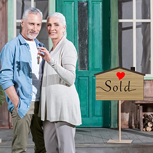 Qunclay 2 Pcs Sold Sign for New Homeowners Wooden Double Sided Real Estate Sold Key Sign Social Media Photo Props, Said Yes to the Address House and Home Sweet Home Key Shaped Wood Closing Gifts - Image 3
