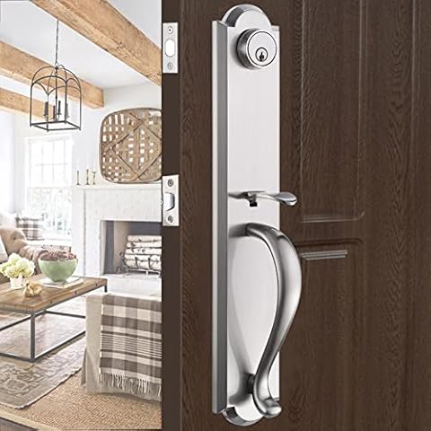 HISAFE Front Door Handle Heavy Duty Entry Door Lock Set Exterior Door Handle with Single Cylinder Deadbolt and Lever, Right & Left Handed X-2018SN-AMZ Cover